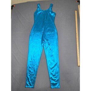 Vintage 80s Shiny Blue One-Piece Full Body Unitard Leotard Jumpsuit Medium